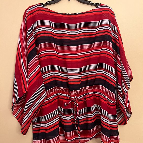 Chaps Women's Blouse Red, White, Blue Stripe Drawstring Waist, Size M - Picture 1 of 4